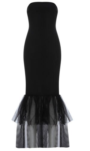 Hadassah Strapless Midi Dress with Mesh Hem