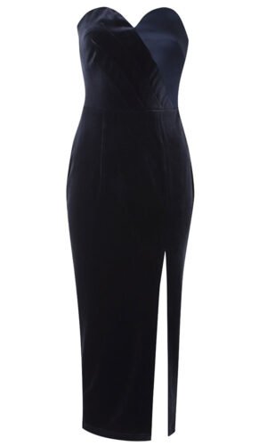Madeline Strapless Velvet Midnight Blue Midi Dress