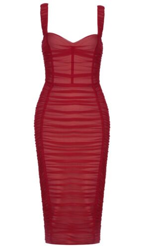 Iggy Red Draped Corset Spaghetti Strap Midi Dress