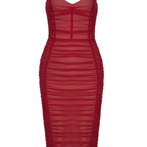 Iggy Red Draped Corset Spaghetti Strap Midi Dress