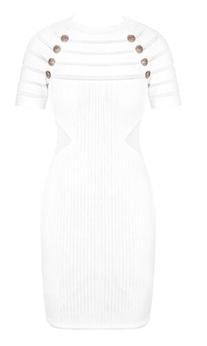 Itzayana White Mesh Striped Mini Short Sleeve Dress