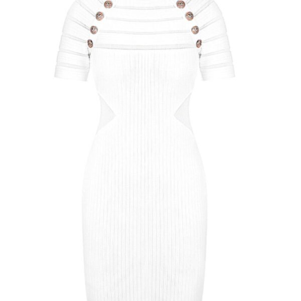 Itzayana White Mesh Striped Mini Short Sleeve Dress