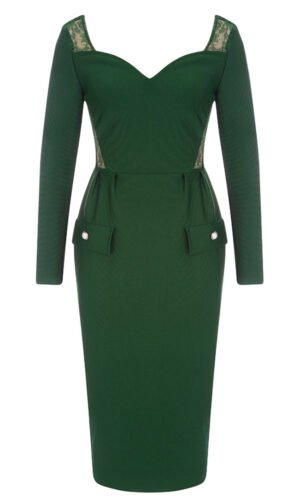 Evelyn Green Long Sleeve Lace Side Midi Dress