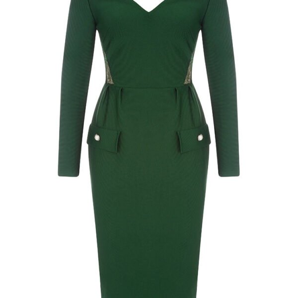 Evelyn Green Long Sleeve Lace Side Midi Dress