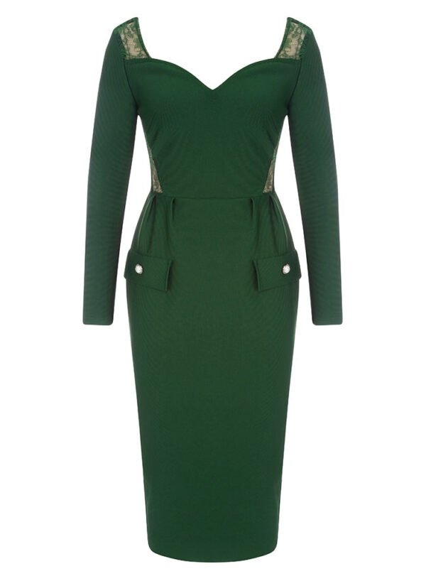 Evelyn Green Long Sleeve Lace Side Midi Dress