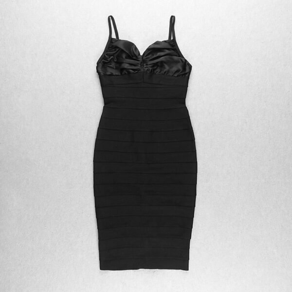 Kendra Black Satin Detail Dress with Bandage - Image 5