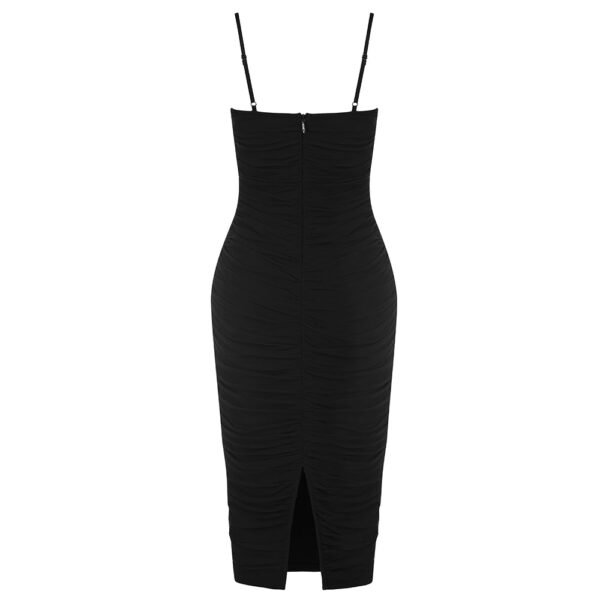 Everleigh Black Bustier Ruched Midi Dress - Image 3