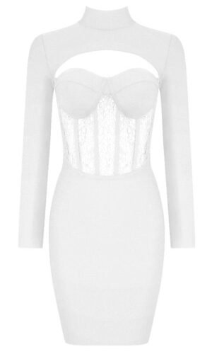 Charlie White Long Sleeve Mini Bandage Dress with Lace Details