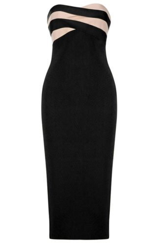 Eleanor Strapless Black Midi Dress