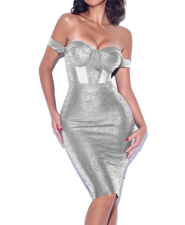 Davina Sliver Off Shoulder Midi Bandage Dress