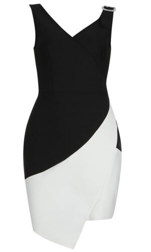 Alana Black White Asymmetric Mini Dress