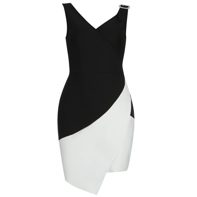 Alana Black White Asymmetric Mini Dress