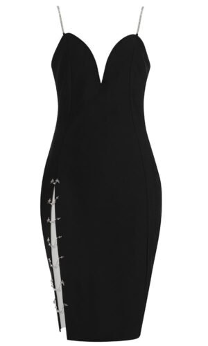 Malia Black Embellished Spaghetti Strap Midi Dress