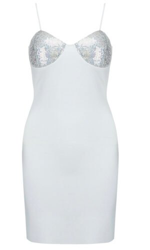 Nathalie Silver White Sequin Mini Dress