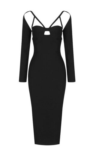 Miriam Black Strappy Long Sleeve Cut Out Midi Dress