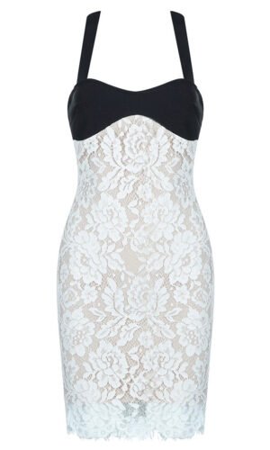 Fernanda Black White Halter Lace Mini Dress