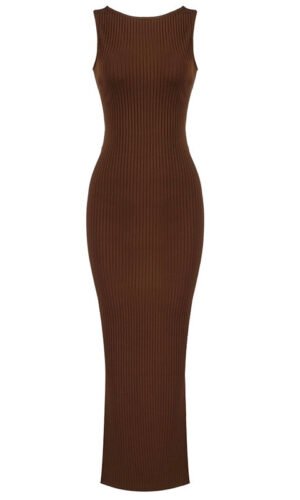 Charlee Brown Open Back Ribbed Midi Dress