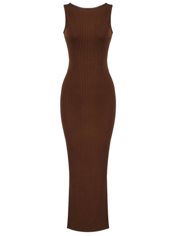 Charlee Brown Open Back Ribbed Midi Dress