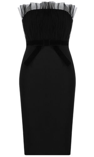 Sienna Strapless Black Midi Dress with Mesh