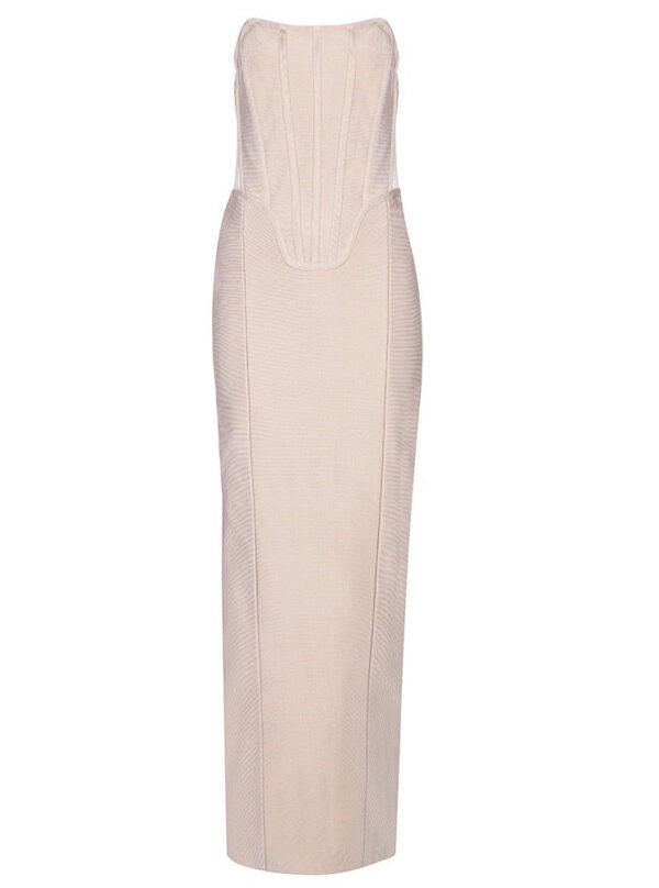 Kailani Strapless Beige Structured Maxi Dress