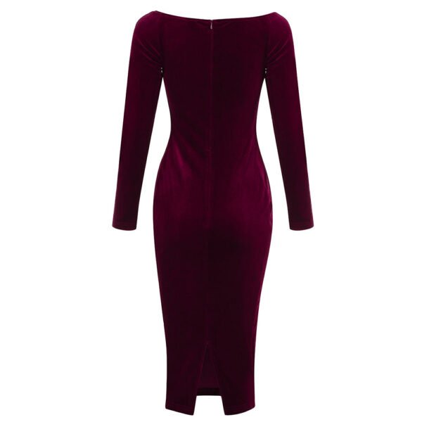 Lauren Burgundy Off Shoulder Long Sleeve Velvet Midi Dress - Image 13