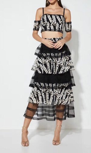 Lilith Black Off Shoulder Set Crop with Long Skirt