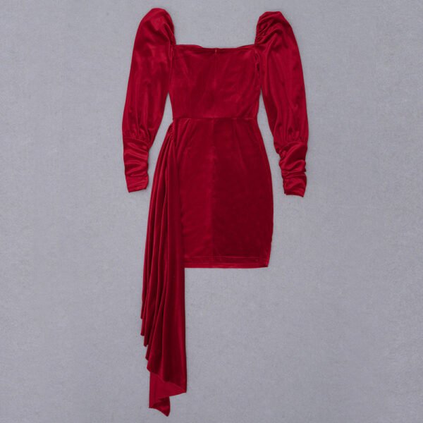 Maya Velvet Red Long Puff Sleeve Draped Mini Dress - Image 3