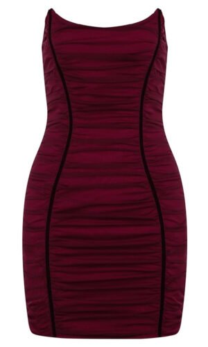Nataly Strapless Burgundy Mini Mesh Dress