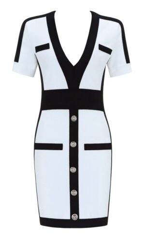 Georgina Black White Short Sleeve Mini Bandage Dress