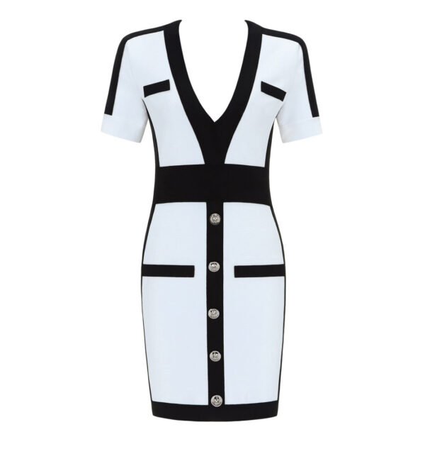 Georgina Black White Short Sleeve Mini Bandage Dress