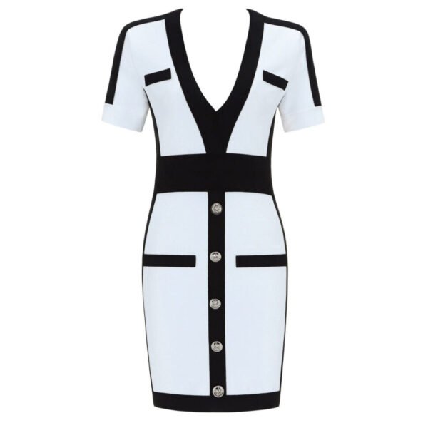 Georgina Black White Short Sleeve Mini Bandage Dress