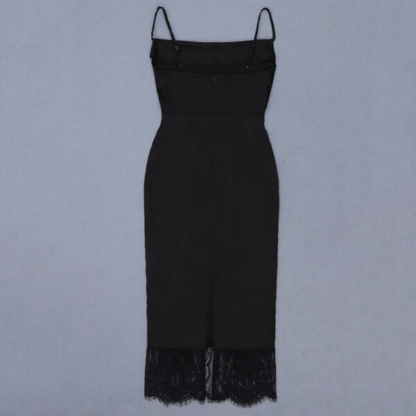 Laney Black Spaghetti Strap Midi Dress with Lace Hem - Image 13