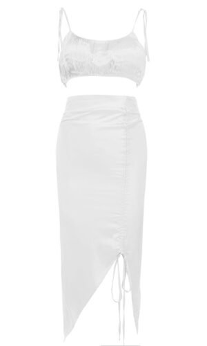 Ivanna White Two Piece Midi Satin Dress