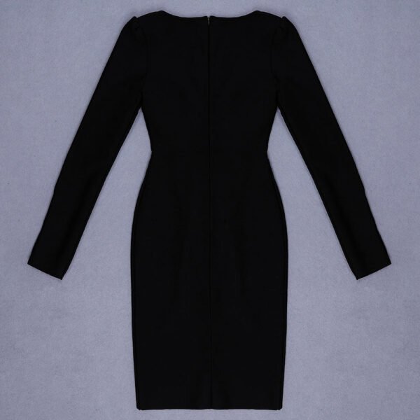 Delaney Black Long Sleeve Midi Bandage Dress with lace - Image 6