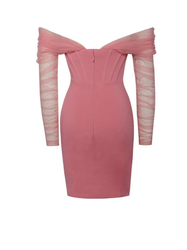 Nicole Pink Off Shoulder Mesh Sleeve Mini Dress - Image 3