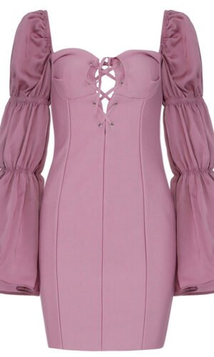 Lou Pink Long Puff Sleeve Mini Dress