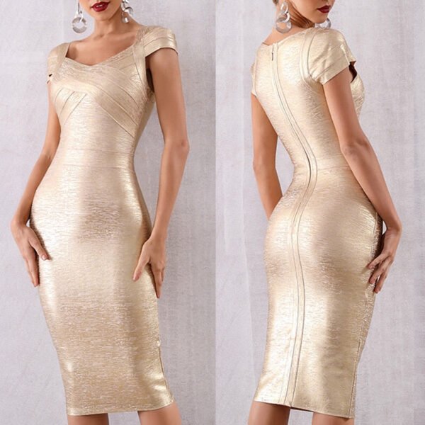 Guiliana Gold Print Midi Bandage Dress