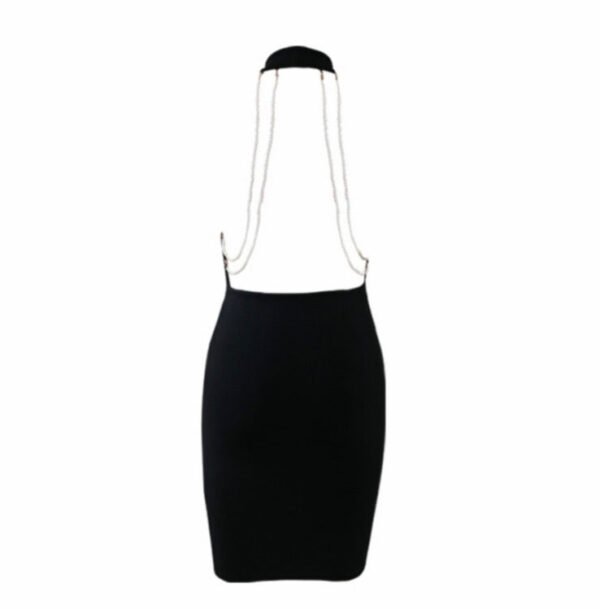 Hannah Black Halter Backless Mini Dress - Image 3