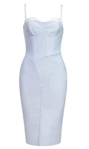 Kathryn Blue White Bustier Structured Midi Dress