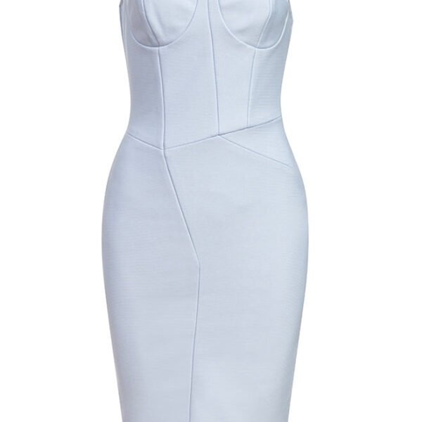 Kathryn Blue White Bustier Structured Midi Dress