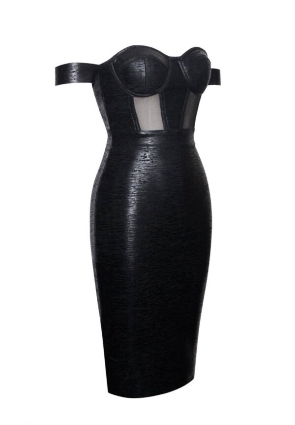 Davina Black Off Shoulder Midi Bandage Dress - Image 3