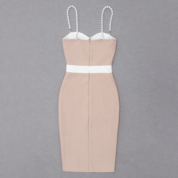 Cassandra Beige White Pearl Spaghetti Strap Midi Dress - Image 7