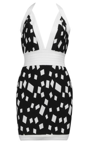 Johanna Black White Halter Mini Dress