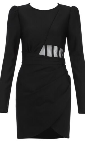 Kiana Black Long Sleeve Cross Over Front Mini Dress