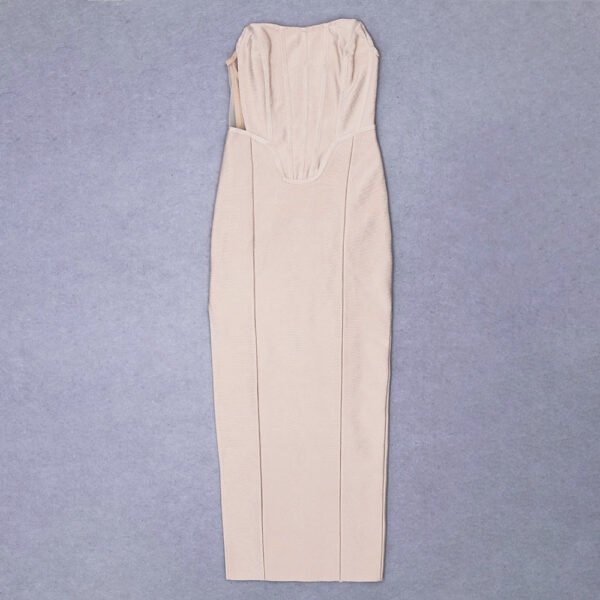 Kailani Strapless Beige Structured Maxi Dress - Image 6