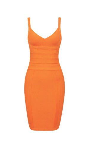 Indiana Orange Spaghetti Strap Bandage Dress