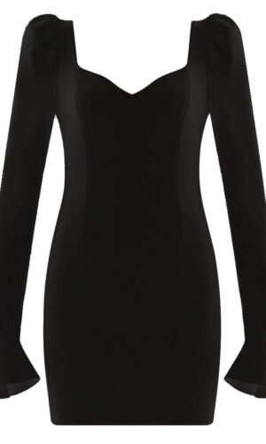 Jacinta Black Square Collar Long Sleeve Mini Bandage Dress