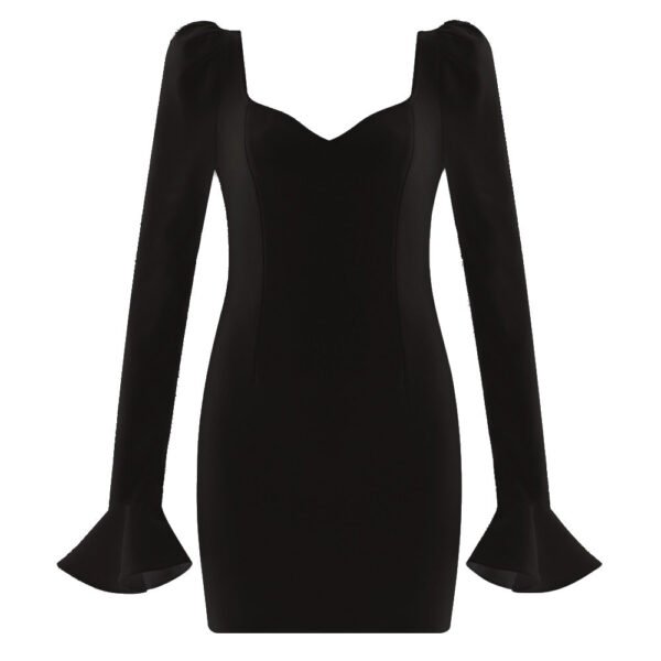 Jacinta Black Square Collar Long Sleeve Mini Bandage Dress