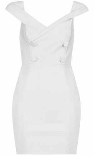 Maren White Cross Over Front Detail Dress with Button