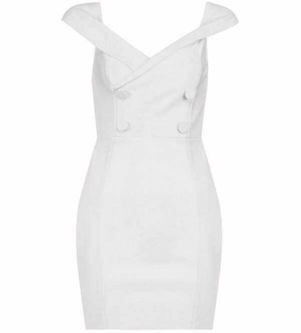 Maren White Cross Over Front Detail Dress with Button